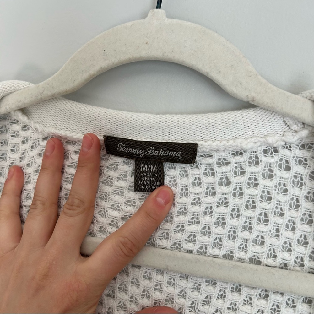 🩷TOMMY BAHAMA CREAM WHITE OPEN KNIT SWEATER CARDIGAN SIZE MEDIUM TRENDING - Picture 4 of 7